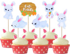 36 Pack Easter Cupcake Toppers Double Sided Cute Rabbit Carrot Easter Bunny Cupcake Picks for Happy Easter Spring Baby Shower Birthday Theme Cupcake Decorations Party Supplies