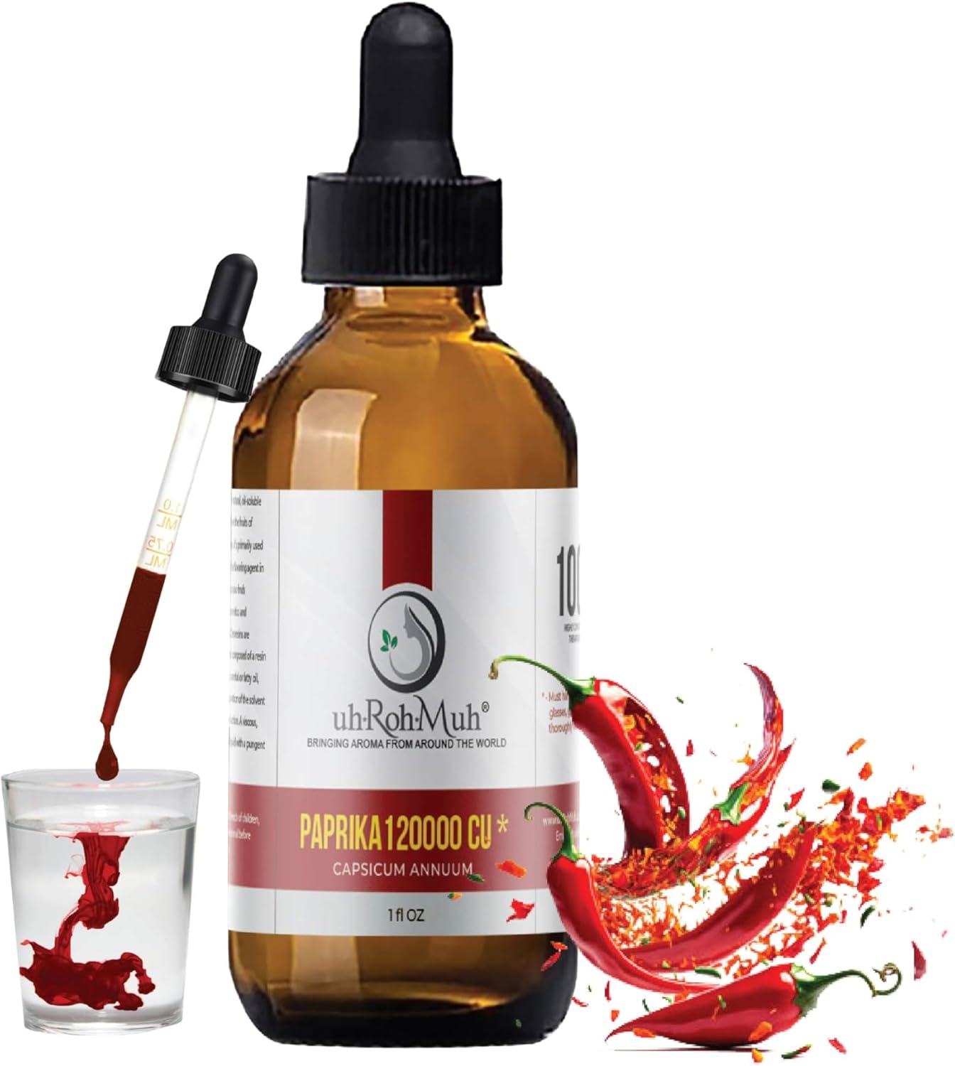 Paprika Oleoresin 120000 CU – Natural Oil Soluble Extract from Capsicum Annuum – High Intensity Colorant for Food, Cosmetics, and Industrial Applications – Solvent Extracted – India - 1 Fl Oz