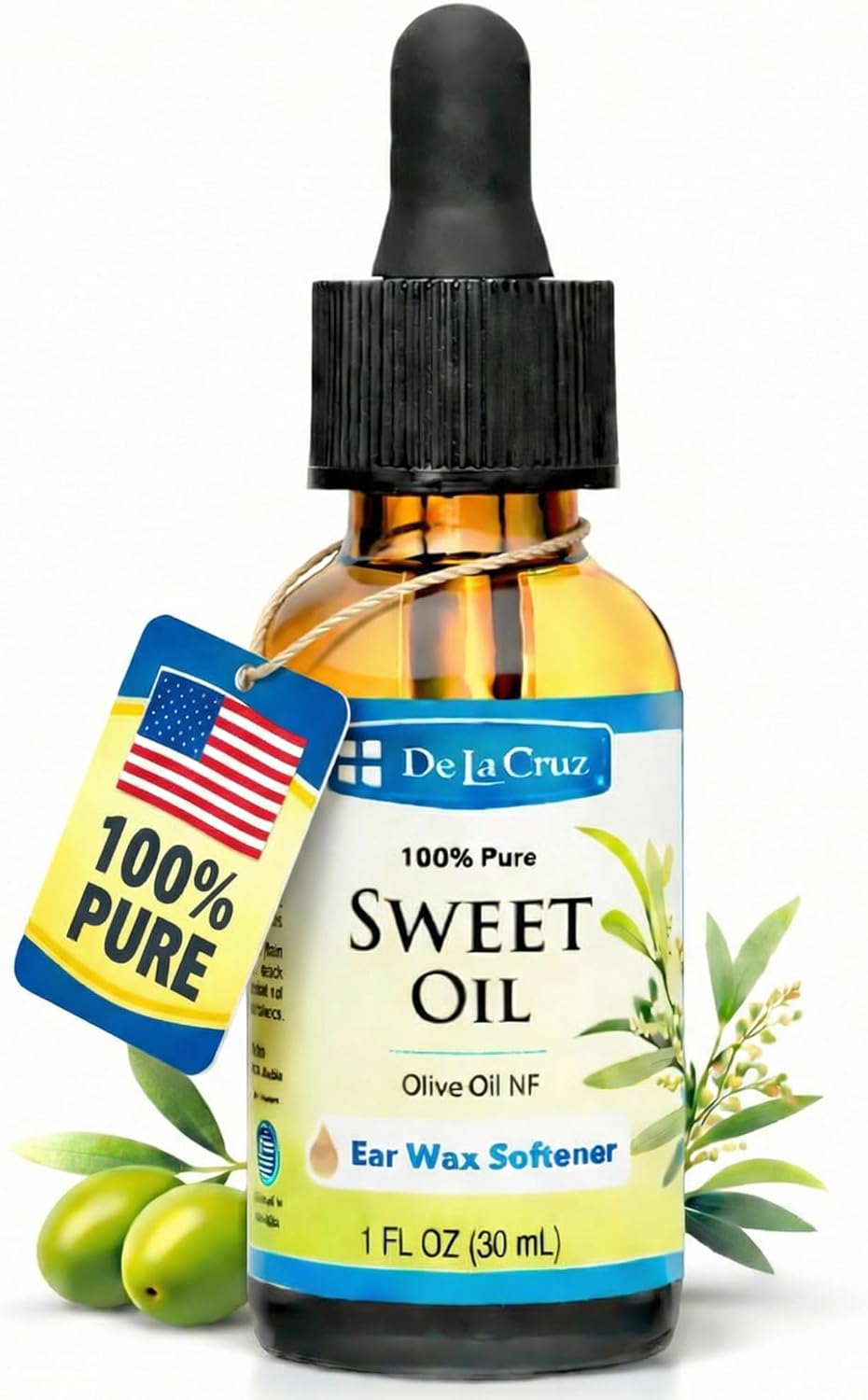 De La Cruz Ear Wax Remover and Earwax Softener, 100% Pure Sweet Oil for ears, Gentle and Natural Ear Oil - 1 Fl OZ