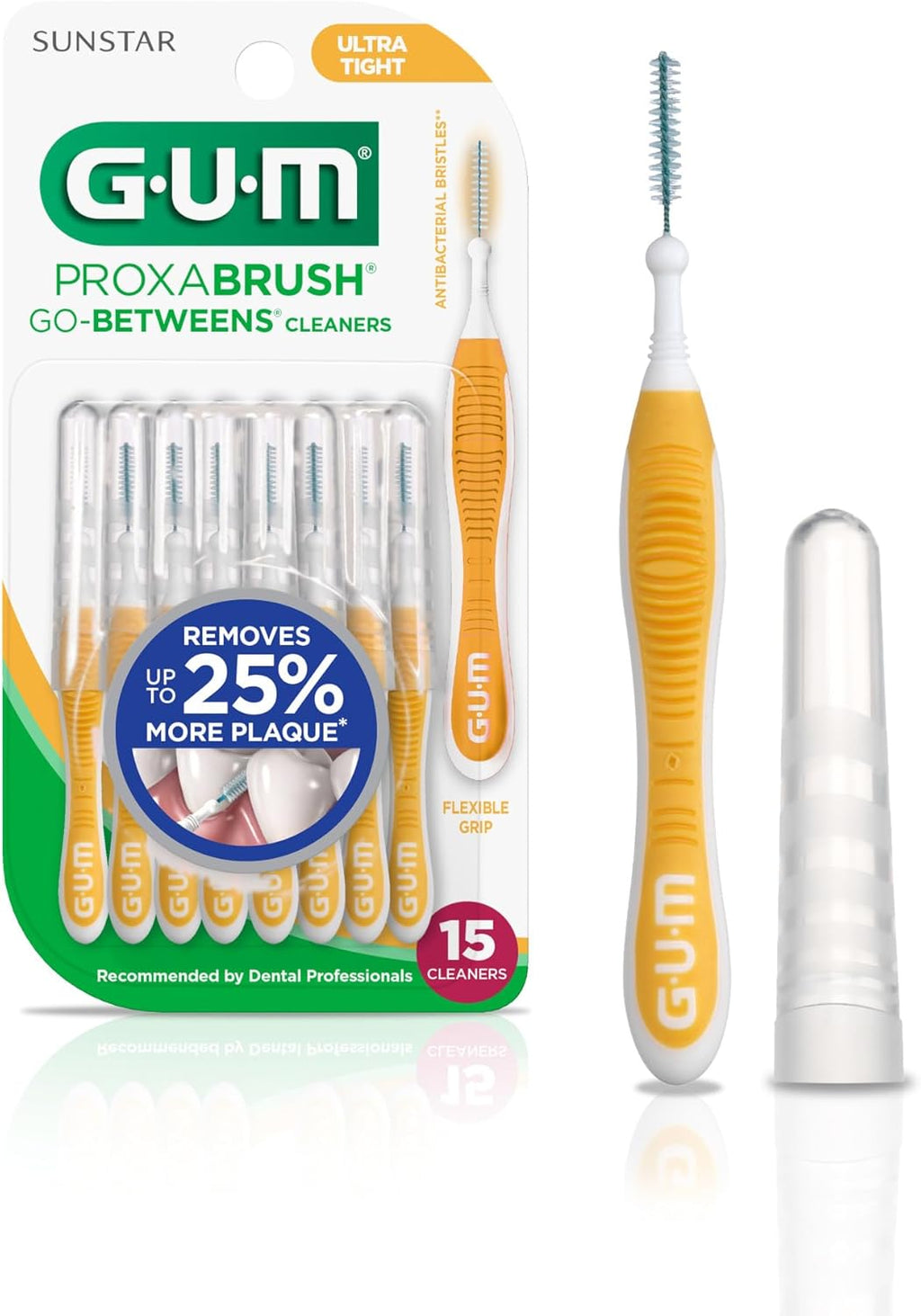 GUM Proxabrush Go-Betweens - Ultra Tight -Interdental Brushes - Soft Bristled Dental Picks for Plaque Removal Health - Safe for Braces & Dental Devices, 15 Count