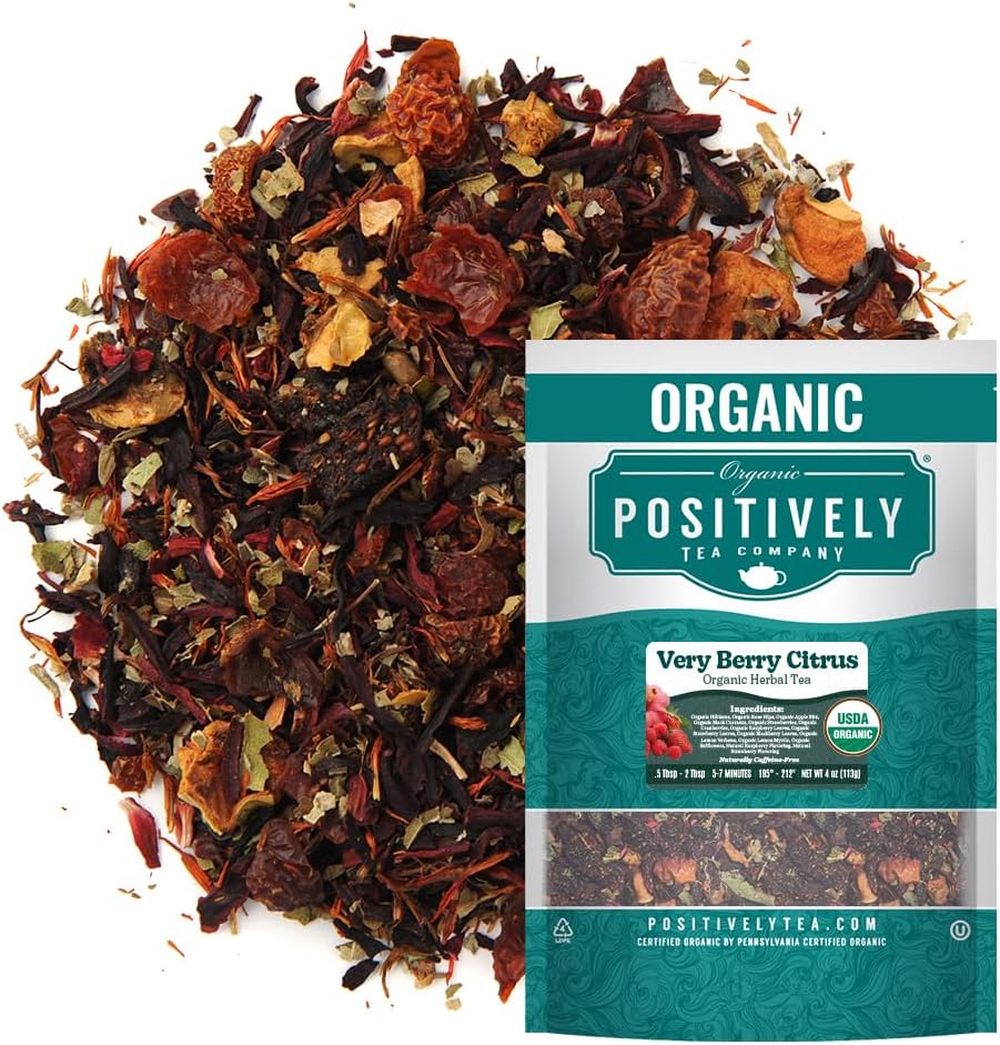 Organic Positively Tea Company, Very Berry Citrus, Herbal Tea, Loose Leaf, 4 Ounce