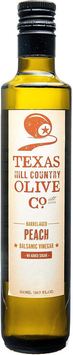 Peach Balsamic Vinegar - Gourmet Barrel Aged Infused Balsamic Vinegar - Great for Dressing Dipping Glazing - No Artificial Flavors or Added Sugar - Made in Texas (16.9 oz)