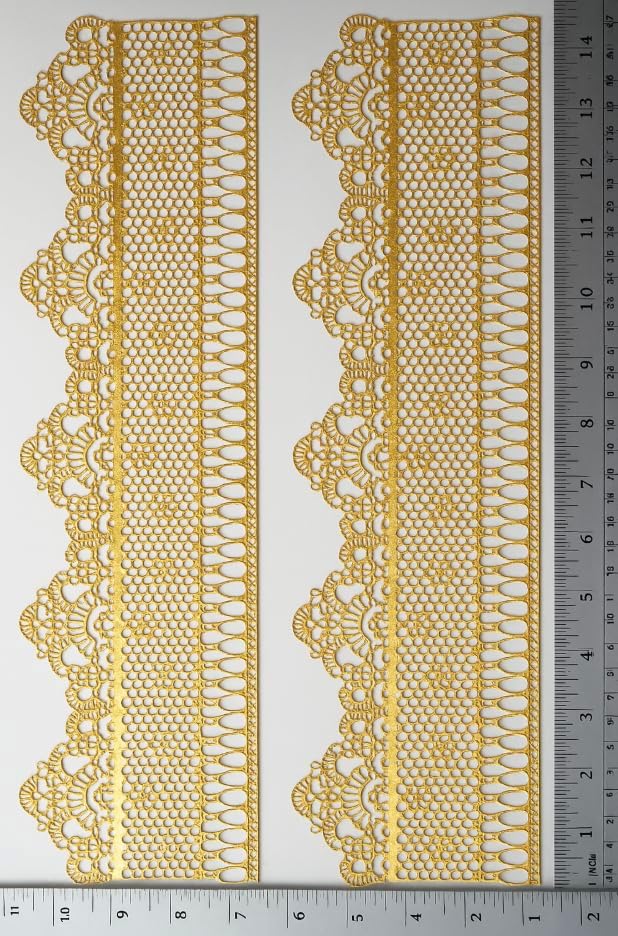 2 Pieces Shiny Gold Royal Monarch Edible Sugar Cake Lace Strips - Ready to Use Handcrafted Decoration with 3D Effect…