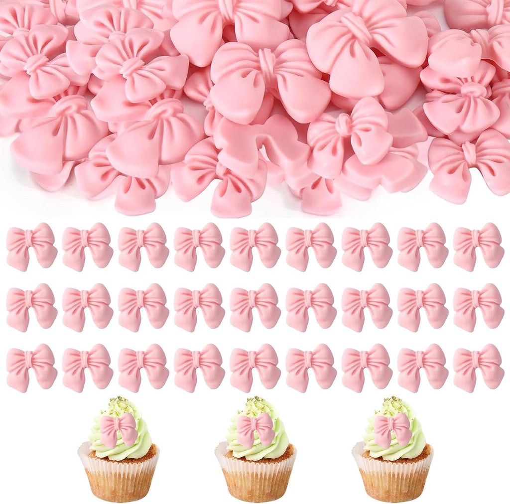 50 PCS Pink Bow Cupcake Toppers, Lovely Bows for Cake Decorating, Long-Lasting & Fade-Resistant, for Wedding Baby Shower Party Dessert Decor (Not Edible)