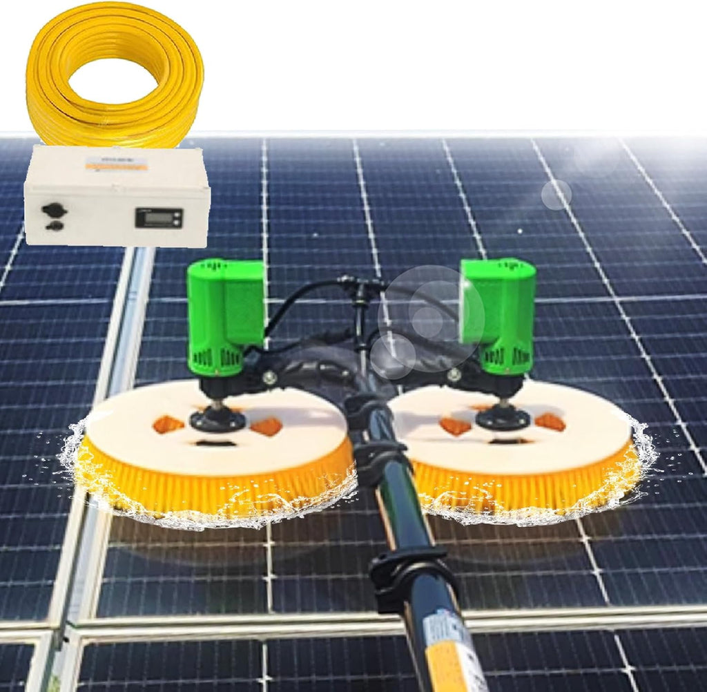 Professional Solar Panel Electric Cleaning Tool, House Water Fed Pole Kit, Photovoltaic Panel Cleaning Equipment with 2 Round Brushes+3.5/5.5/7.5m Extension Rod,3.5m/11.4ft-Mains+Battery