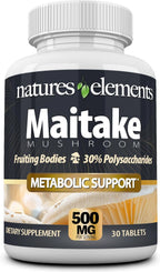 Maitake Mushroom – 10:1 Extract with 30% Polysaccharides – 500mg Tablets – 30 Count – Traditional Fruiting Body Extract – Made in USA