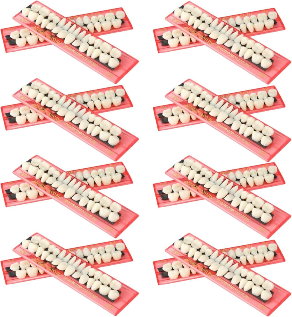 Nuanchu 560 Pcs False Teeth Acrylic Resin, 20 Set A2 Shade Denture Teeth Replacement Kit Solid Synthetic Polymer Fake Tooth for Halloween Horror Props DIY Costume Dental Teaching Model