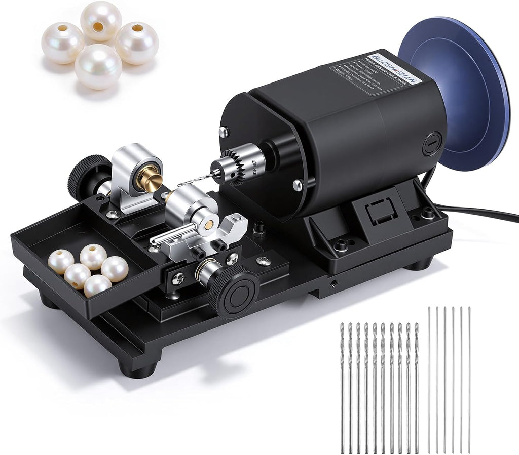 BAOSHISHAN 320W Pearl Drilling Machine With Polishing Function, Coral Driller Amber Holing Machine, Large Plastic Pallets Full Set Speed Adjustable 110V (with Sandpaper & Wool Disc)