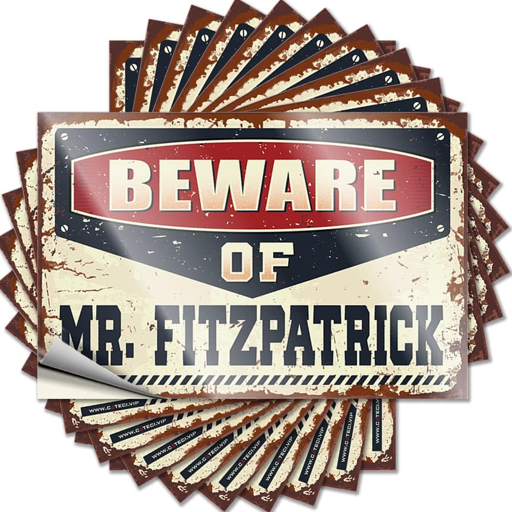 Decals for Cars Beware of Mr. Fitzpatrick Funny Sticker 10 Pcs Car Stickers for MenWarning Signs for Bedroom(6X9CM)