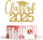 Class of 2025 Cake Topper, Congrats Grad Decorations, 2025 Grad Decor, Congratulations, High School College Graduation Party Decorations (Gold Glitter)