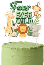 Four Ever Wild 4th Birthday Cake Topper,Double-Sided Jungle Safari Animals Happy Birthday Party Decoration for Boys Girls Wild Four Ever Wild Bir thday Supplies