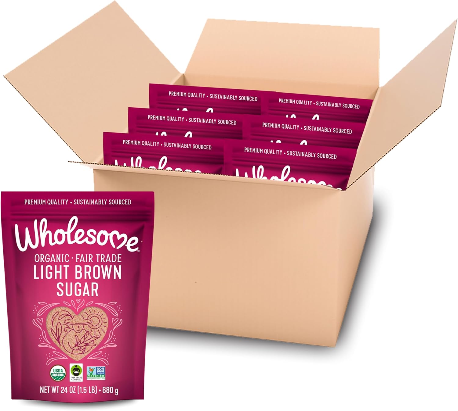 Wholesome Fair Trade Organic Light Brown Sugar, 24oz, 6-Pack