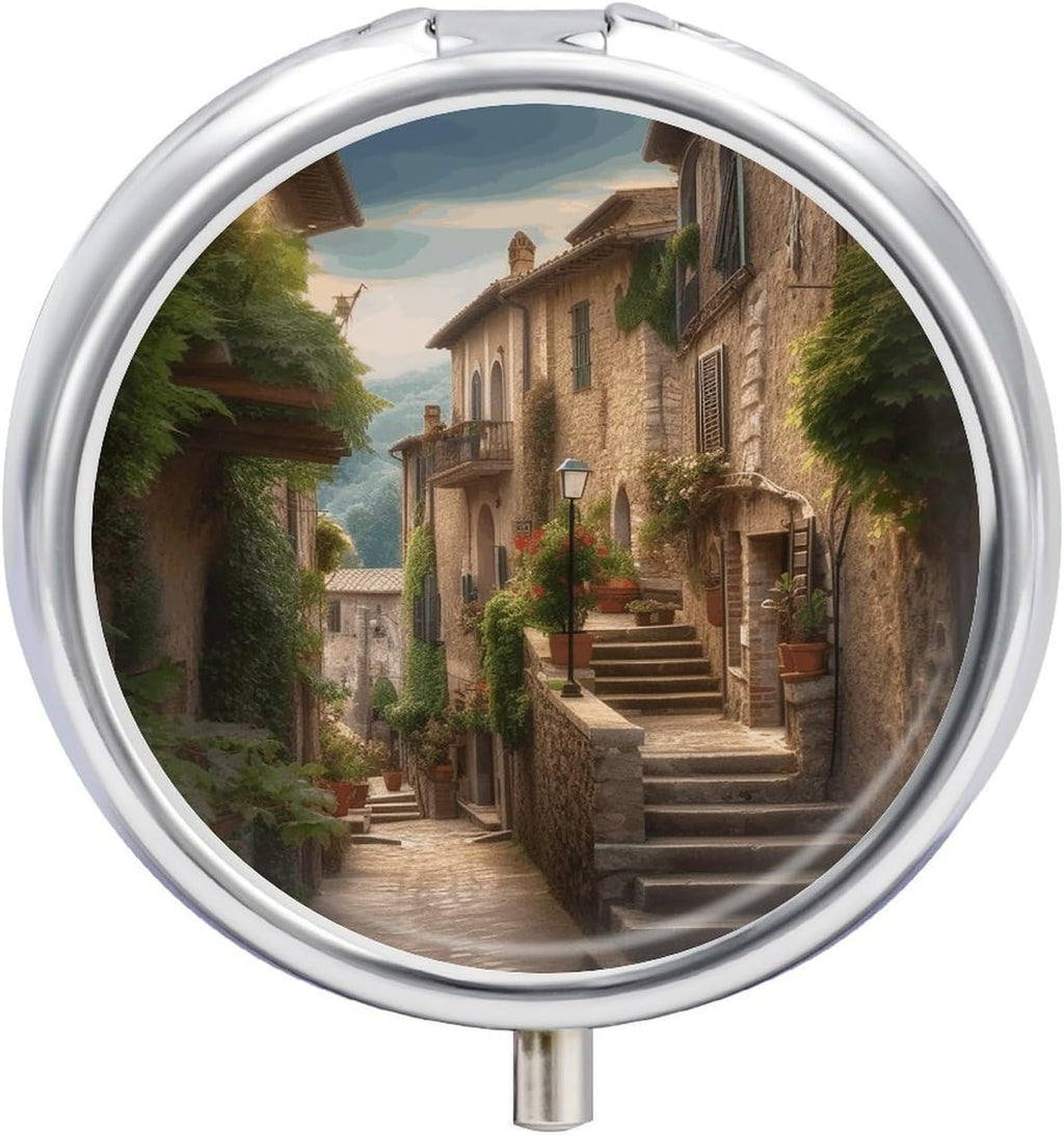 Italy Tuscan Pill Box Portable Mini Travel Pill Organizer Holder 3 Compartment Decorative Round Pills Case Exquisite Daily Vitamin Container for Cod Liver Oil