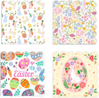 Easter Decoupage Napkins 40PCS, Scalloped Paper Dinner Napkins 13 x 13 Inch (6.5 x 6.5 Inch Folded), Bunny, Floral & Easter Egg Designs, Disposable Spring Party Napkins Table Decorations