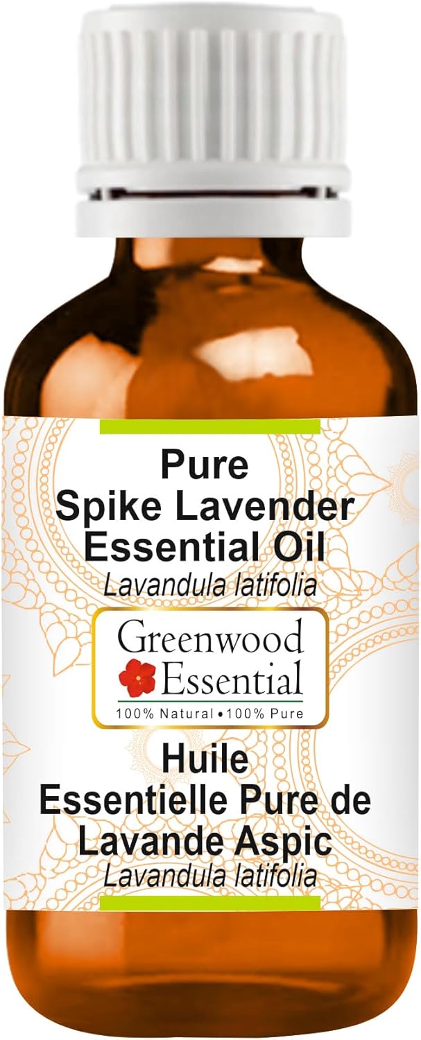 Greenwood Essential Spike Lavender Essential Oil (Lavandula latifolia) Pure | Non-Sticky | Non-Greasy | Lightweight | Men & Women | All Skin Types | Steam Distilled 100ml (3.38 oz)