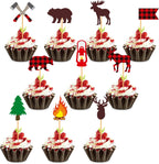 40 Pcs Lumberjack Cupcake Toppers Buffalo Plaid Baby Bear Cake Picks Decorations for woodland Birthday Baby Shower Camping Theme Party Favors Supplies