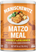 Manischewitz Matzo Meal, 16oz Resealable Canister | Perfect for Coating and Baking | Kosher for Passover and Year Round Use