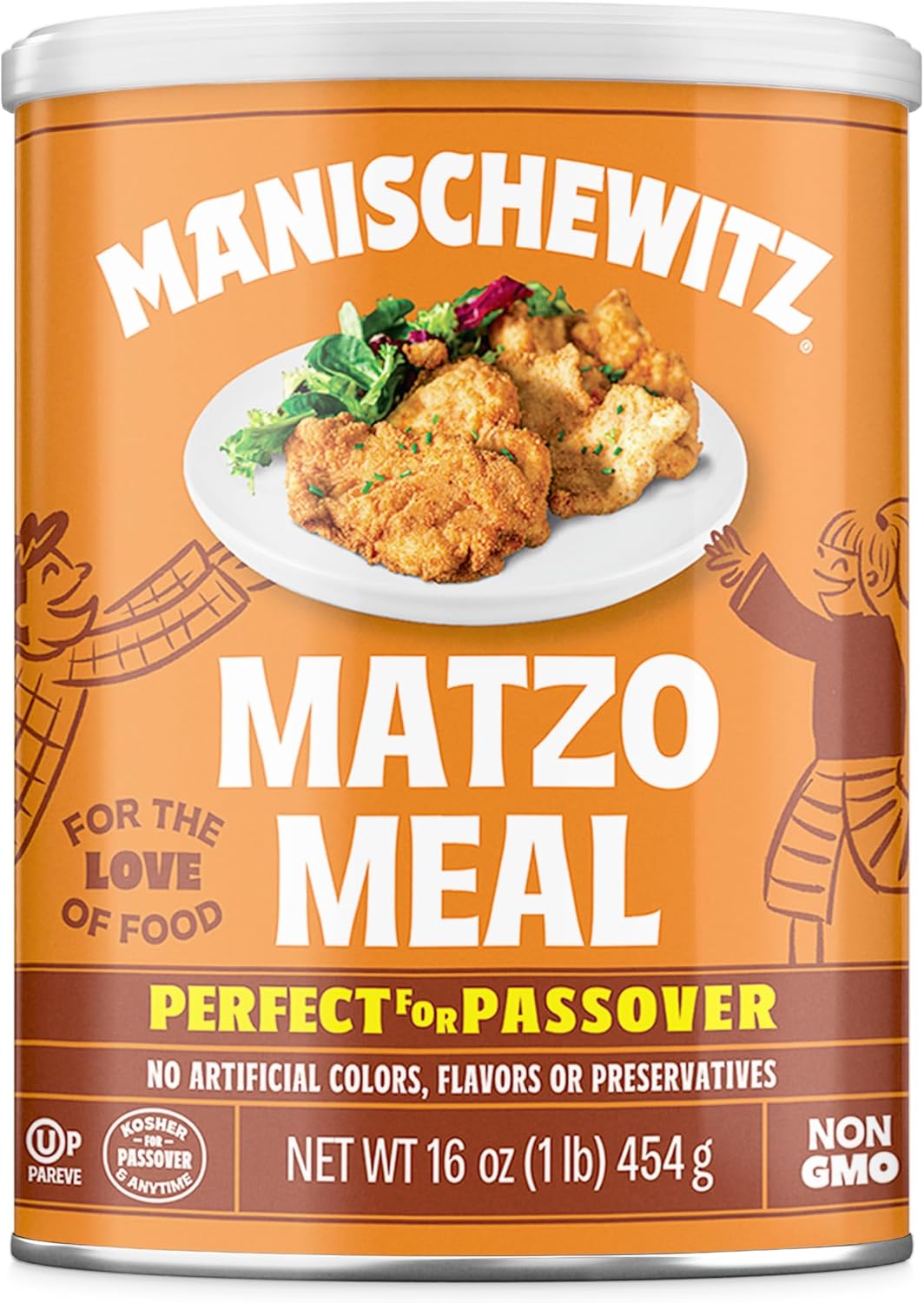 Manischewitz Matzo Meal, 16oz Resealable Canister | Perfect for Coating and Baking | Kosher for Passover and Year Round Use