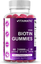 Vitamatic Biotin Gummies 10,000 mcg for Stronger Hair, Skin & Nails - 60 Vegan Gummies - Also Called Vitamin B7 (1 Bottle)