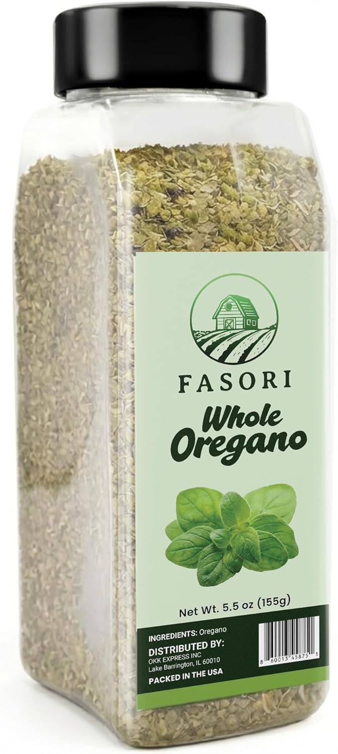 Fasori Oregano Whole Leaves 5.5 oz (156 g) – Premium Dried Oregano, Aromatic Mediterranean Herb for Italian Cooking, Pizza, Pasta & Sauces