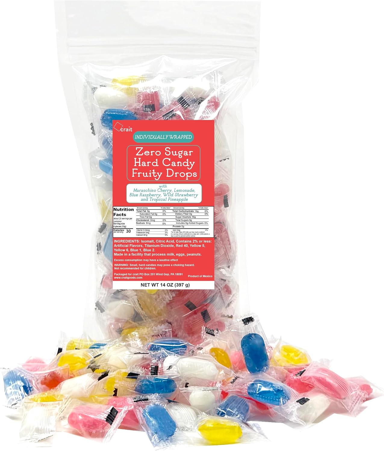 Sugar Free Hard Candy – Assorted Fruit Flavors – Individually Wrapped Fruity Drops Zero Sugar Candy Variety 14 Ounce