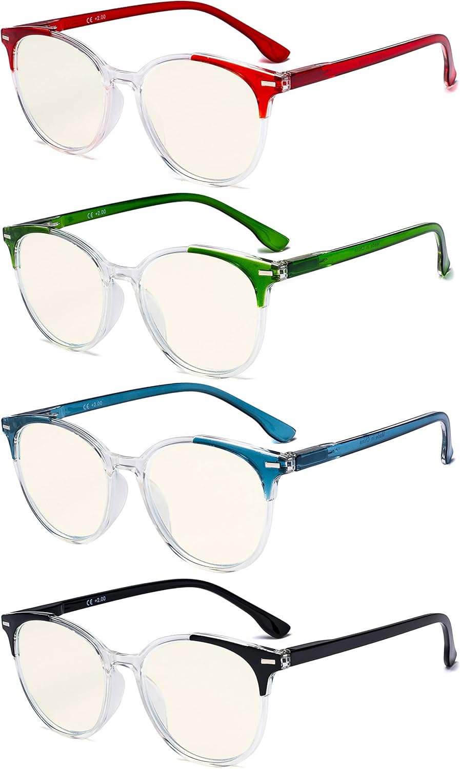 Eyekepper 4-pack Round Reading Glasses Blue Light Blocking Women +0.75