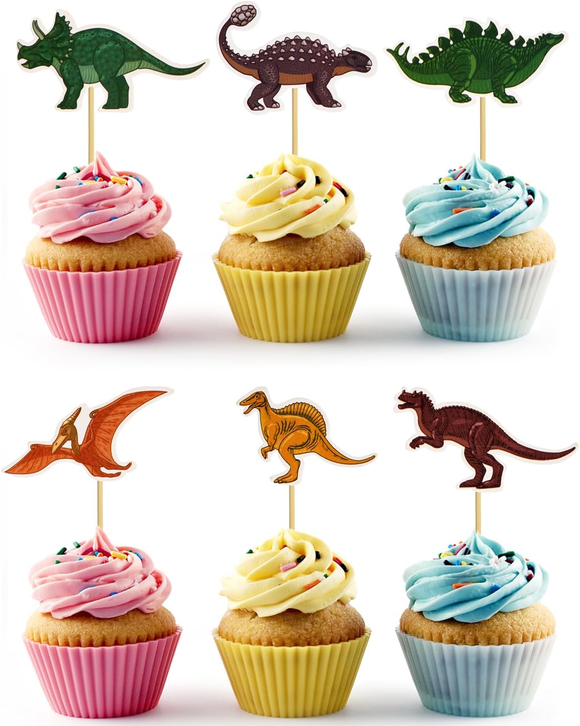 24 PCS Dinosaur Cupcake Toppers Dinosaur Cupcake Picks for Kids Dino Theme Birthday Baby shower Party Cake Decorations Supplies