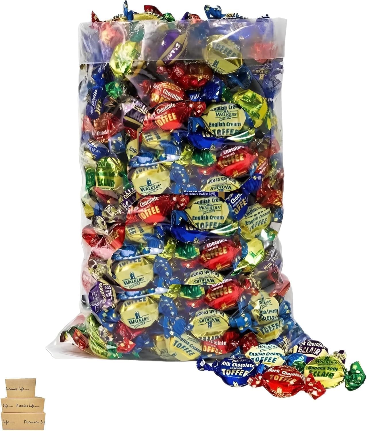 Walker's Nonsuch Assorted Toffee & Eclairs Individually Wrapped, Treat Bag, British Traditional Sweets and Confectionery, from UK, 1kg In Premier Life Store Box