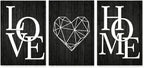 3 Piece Geometric Heart Canvas Wall Art Set - Black Wood Grain Modern Minimalist Prints Unframed Ready to Hang, 16x24 Inch for Living Room Bedroom