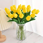 14 Pcs Tulips Artificial Flowers Faux Tulip Stems Real Feel PU Tulips Easter Spring Wedding Bouquet Centerpiece Floral Arrangement Cemetery Table Décor-Yellow