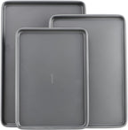 GoodCook Everyday Nonstick Baking Sheet Set, 3 Pack Includes Small (13×9) Medium (15×1) and Large (17×11) Pans Carbon Steel Construction Cookie Sheets Bakeware Set, Gray