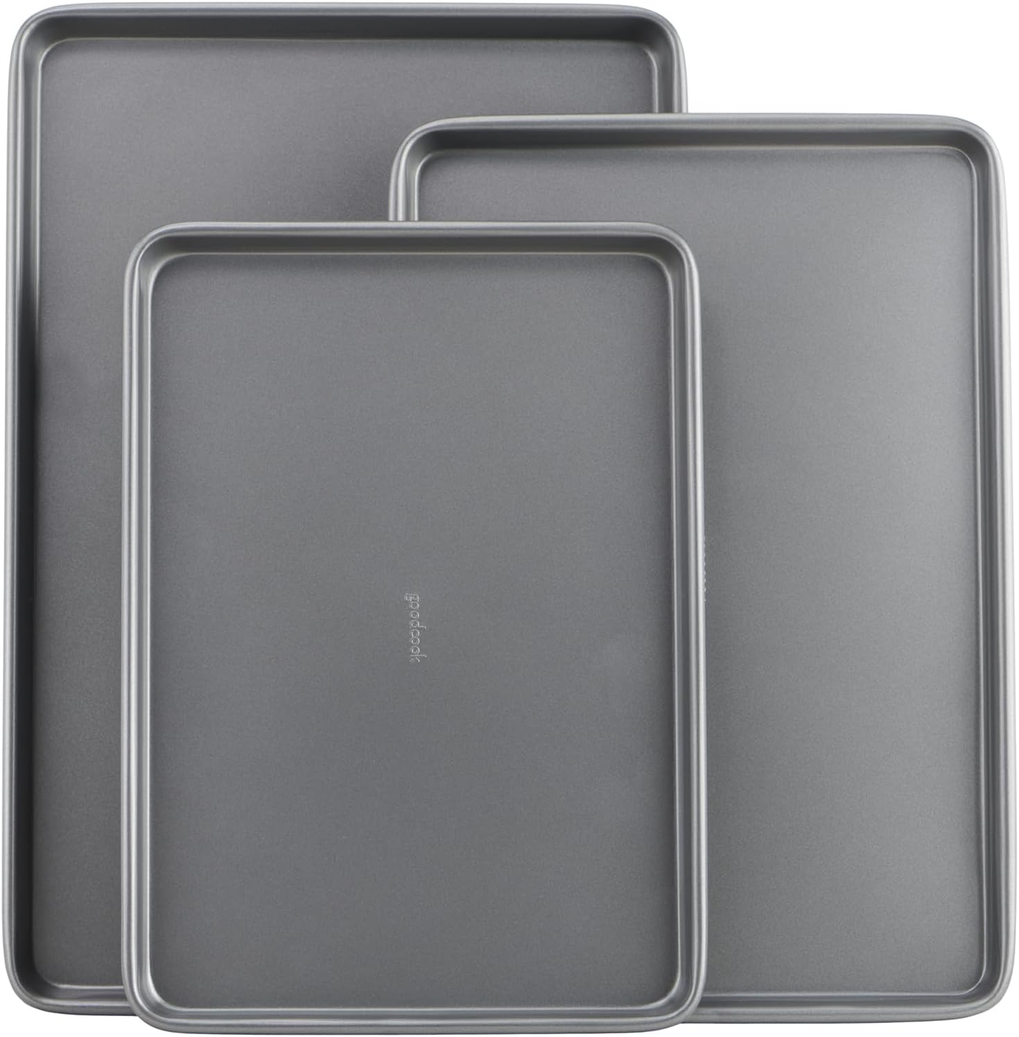 GoodCook Everyday Nonstick Baking Sheet Set, 3 Pack Includes Small (13×9) Medium (15×1) and Large (17×11) Pans Carbon Steel Construction Cookie Sheets Bakeware Set, Gray