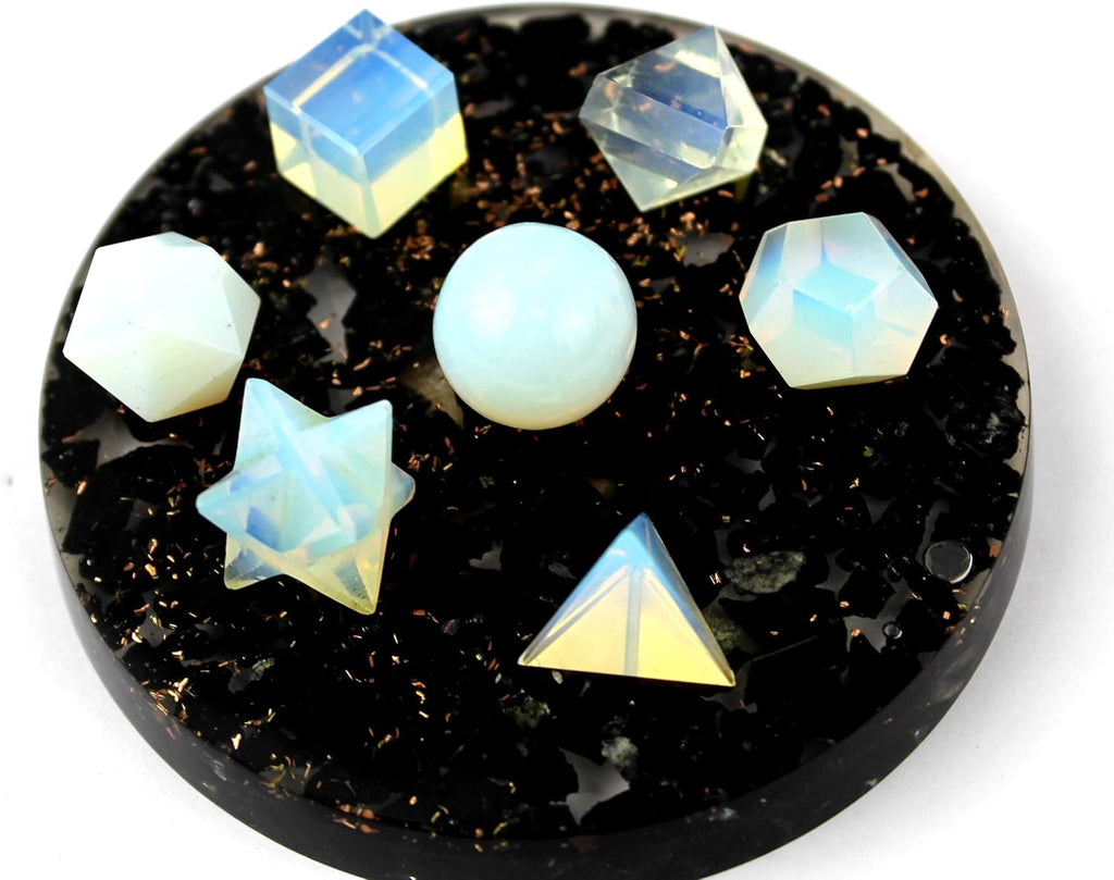Opalite 7 Stones Sacred Geometry Sets Gemstone Platonic Solid Top Grade Quality Merkaba Star w/Attractive Cleansing Life Vitality Healing