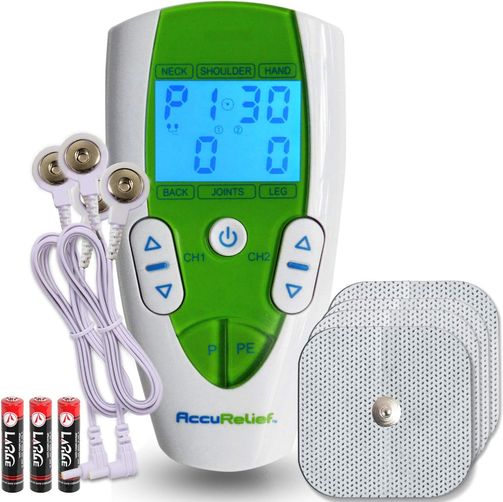 AccuRelief TENS Unit Pain Relief System - Muscle Stimulator For Pain Relief From Back Pain, Neck Pain, And Other Body Pains - Clinical Strength OTC Approved