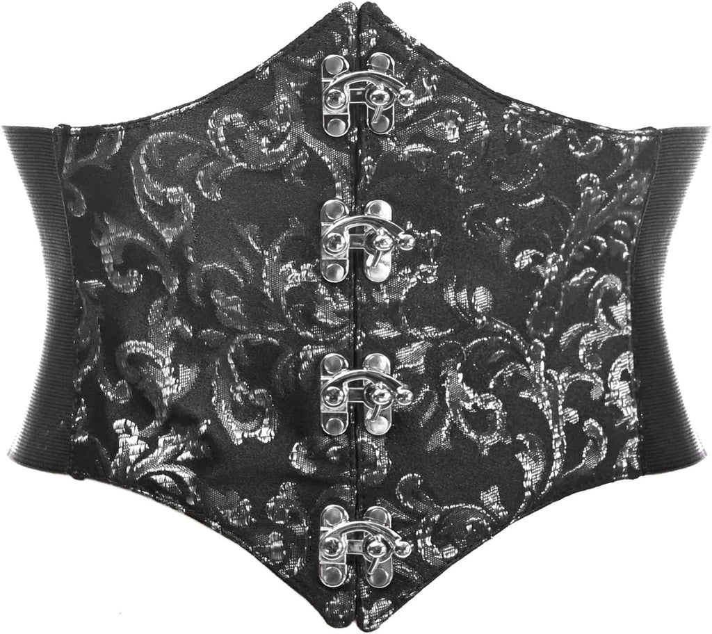 Lavish Dark Crushed Velvet Corset Belt Cincher w/Clasps