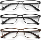 acavefox 3 Pack Blue Light Blocking Reading Glasses Men Readers Anti Glare UV Lightweight and Sturdy Full Frame Metal Spring Hinge Eyeglasses 2.0+