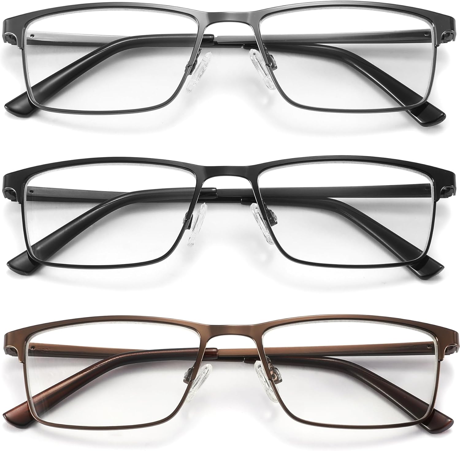 acavefox 3 Pack Blue Light Blocking Reading Glasses Men Readers Anti Glare UV Lightweight and Sturdy Full Frame Metal Spring Hinge Eyeglasses 1.25+