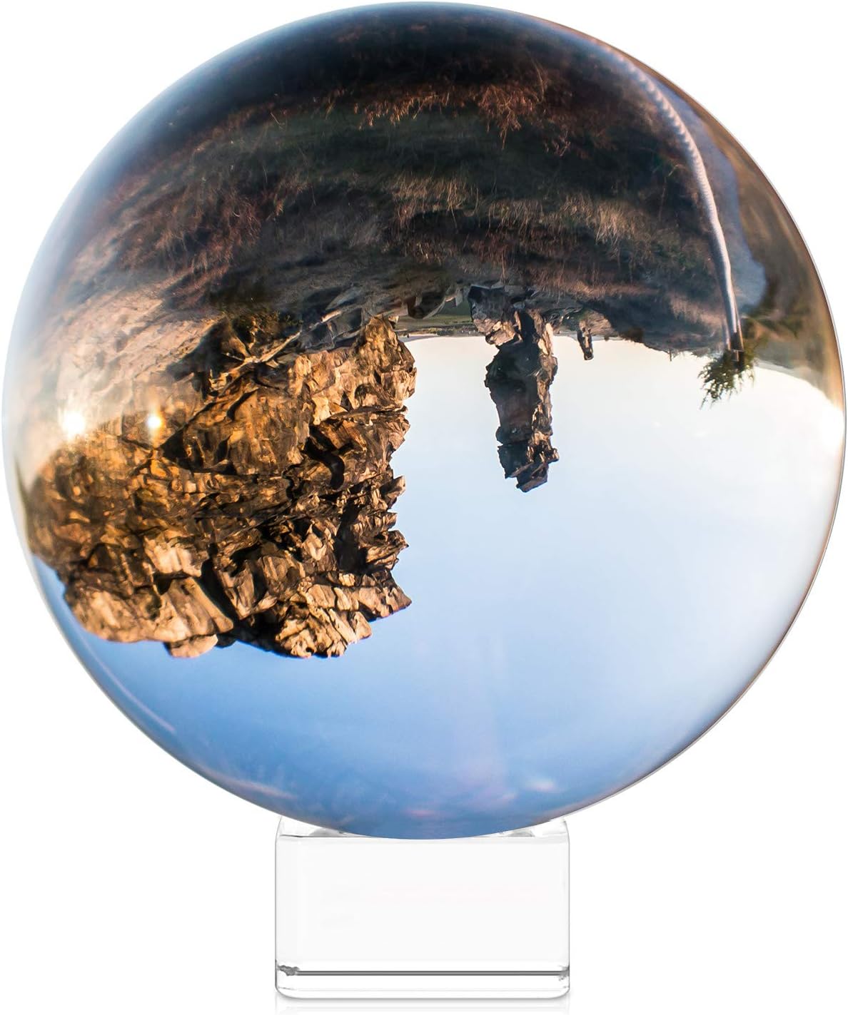 Navaris Crystal Clear Glass Ball - 130mm Transparent K9 Globe for Meditation Divination - Photo Sphere Prop for Art Decor, Photography w/Stand