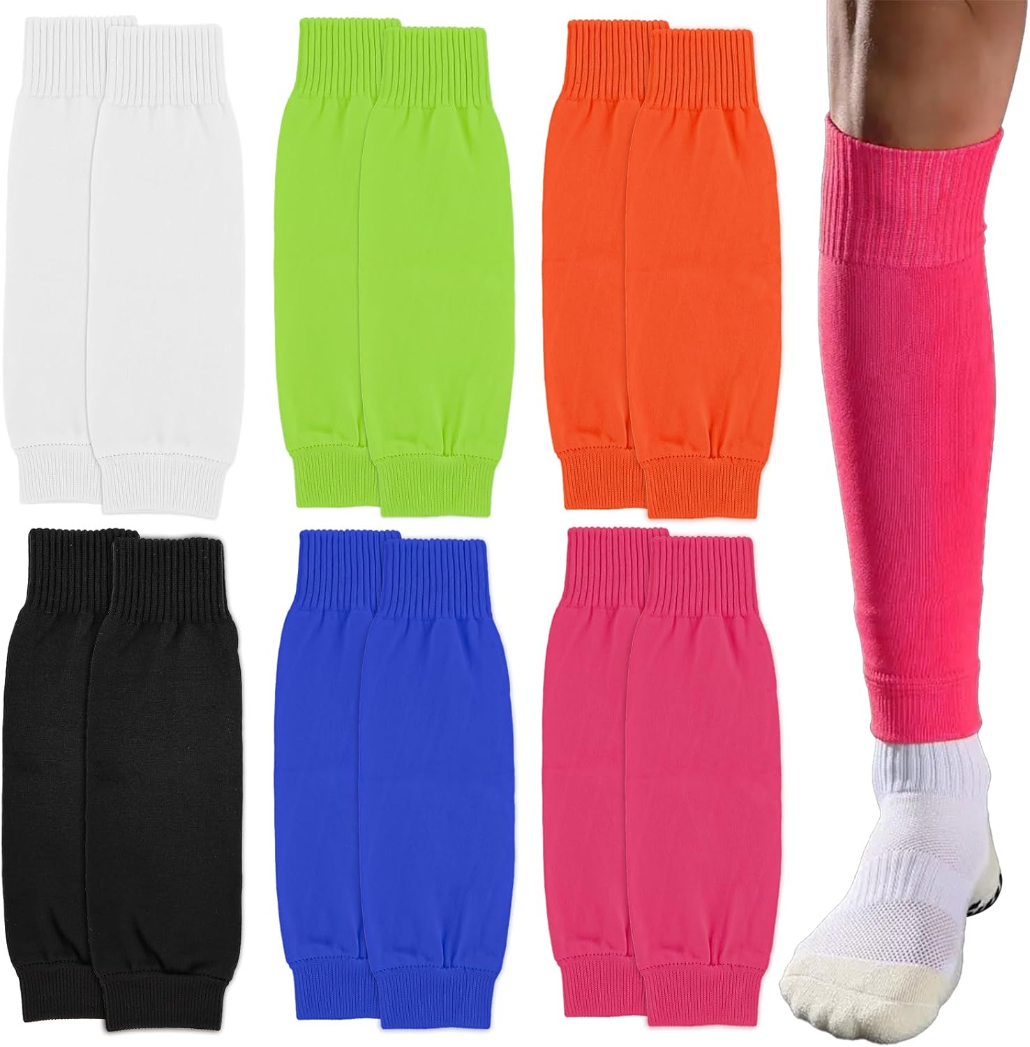 6 Pairs Calf Compression Sleeve for Men and Women, Calf Sleeves, Anti Slip Design, Footless Compression Sock for Running Athlete Cycling(6 Colors)