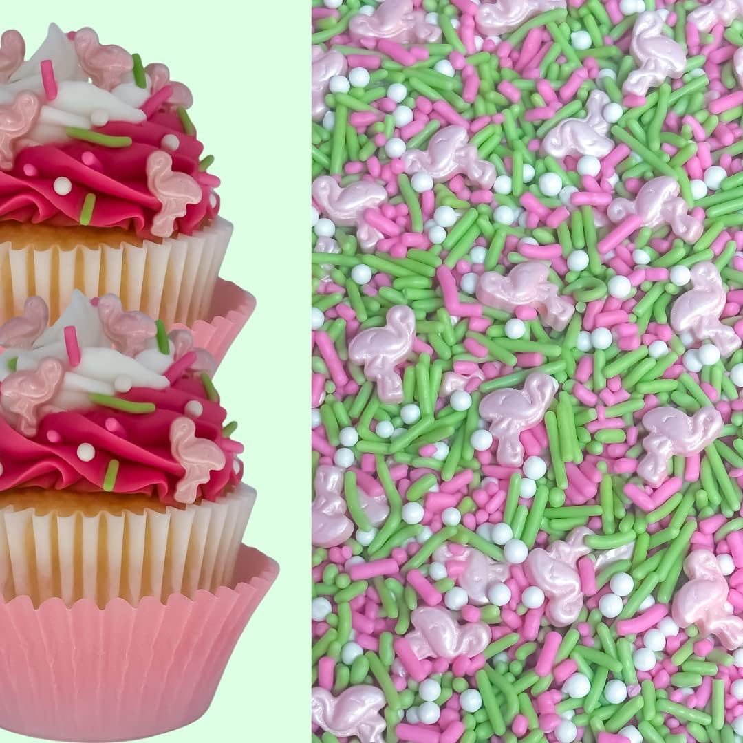 Flamingo Cookie Cupcake Cakes Semi-Sweet Edible Confetti Decorations Sprinkles Desert Jimmies Toppers 4oz