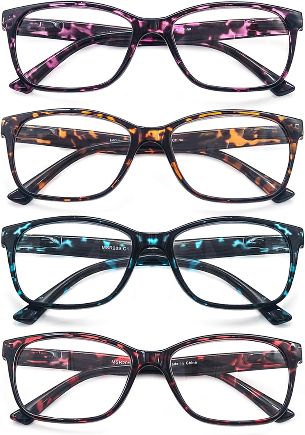 HEEYYOK 1.75 Reading Glasses for Womens Wide Ladies Reading glasses Large Women Readers tortoise Oversized Rectangular Comfort Spring Hinge 4 Pack