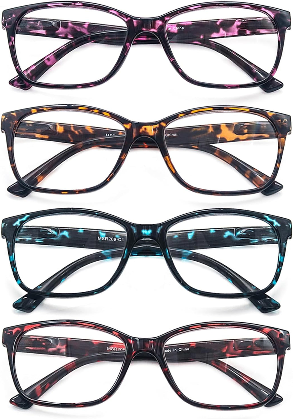 HEEYYOK 1.5 Reading Glasses for Womens Wide Ladies Reading glasses Large Women Readers tortoise Oversized Rectangular Comfort Spring Hinge 4 Pack