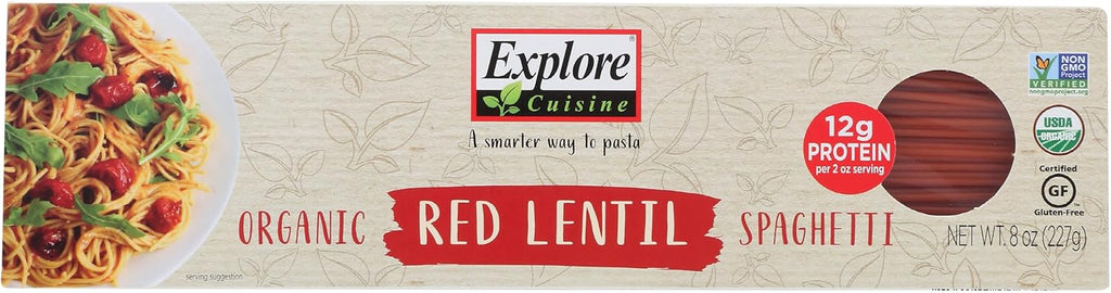 Explore Cuisine Organic Red Lentil Spaghetti - 8 oz -High in Plant-Based Protein, Gluten Free Pasta, Easy to Make - USDA Certified Organic, Vegan, Kosher, Non GMO - 4 Servings
