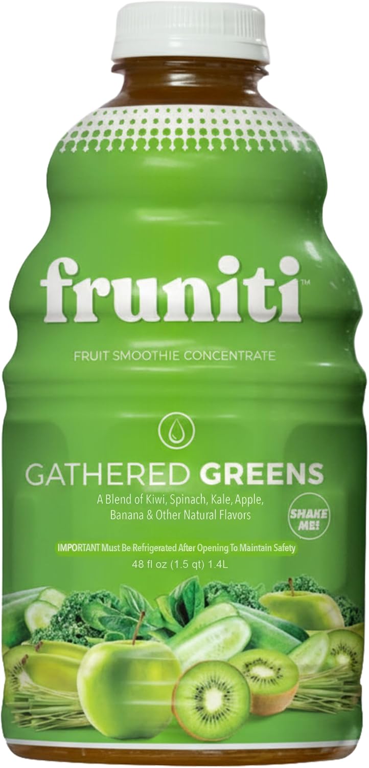 Fruniti Super Greens Smoothie Mix - Cleanse + Detox - No Sugar Added - Fruit + Veggie Puree - Spirulina, Spinach, Kale, Cucumber, Lemongrass, Apple, Banana, Kiwi - Makes 24 Smoothies