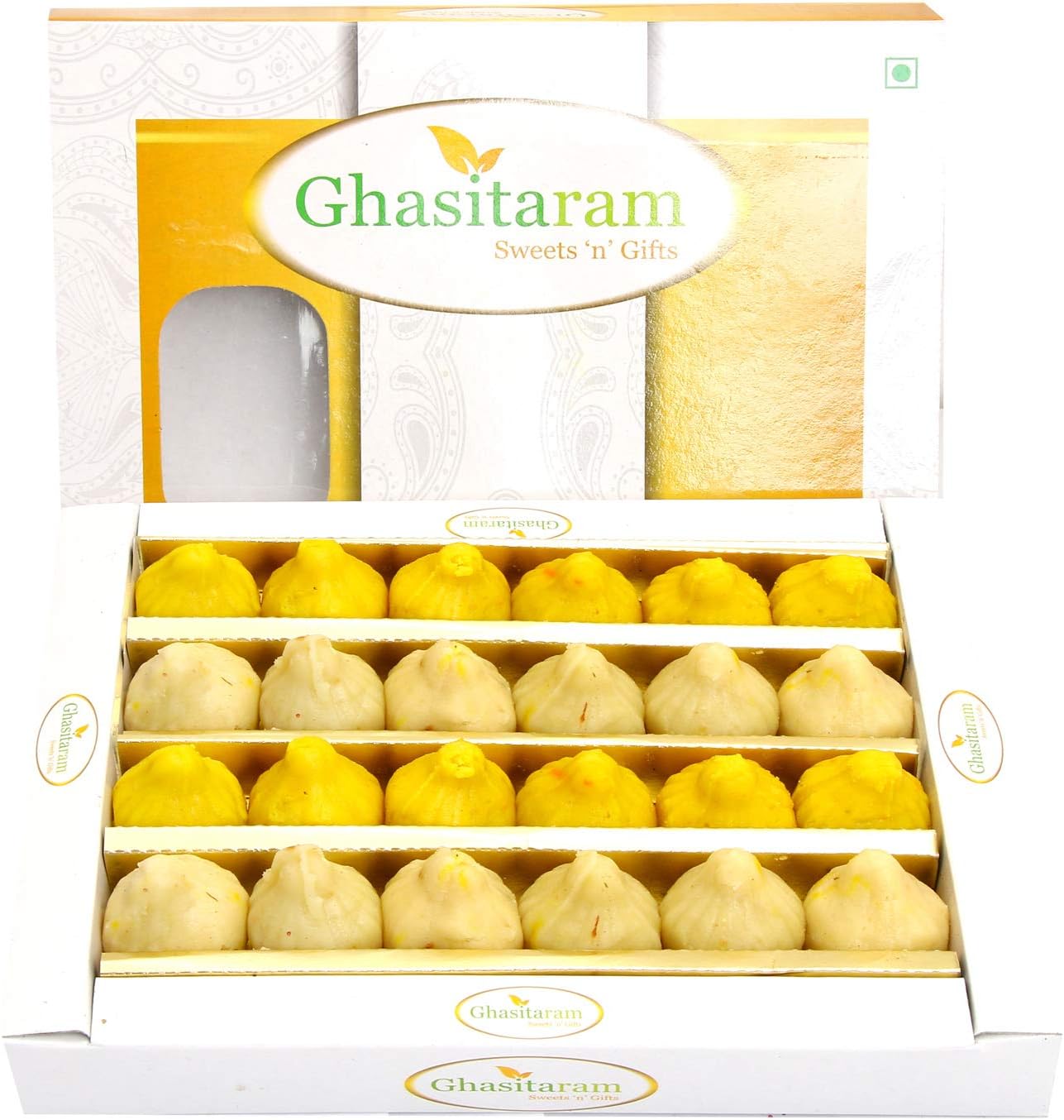 Ghasitaram Gifts Indian Sweets - Sweets Ganesha Chaturthi Gifts Modaks Sugarfree Pure Kaju Modaks 400 GMS