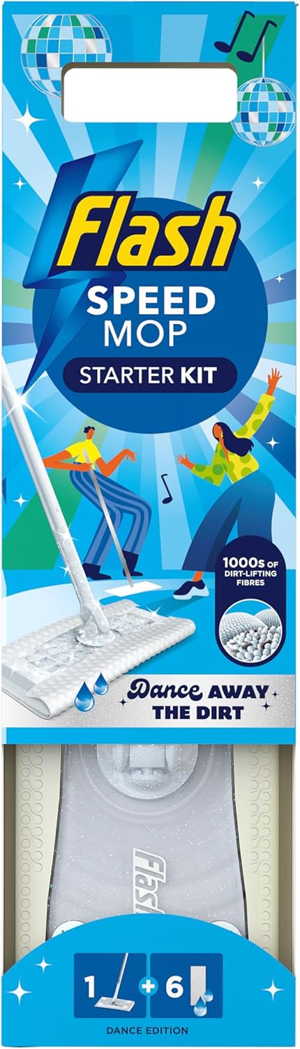 Flash Speedmop Wet Mop Floor Cleaner Starter Kit for Cleaning Floors with Scrubbing Action, Includes: 1 Mop, 6 Wet Lemon Refills