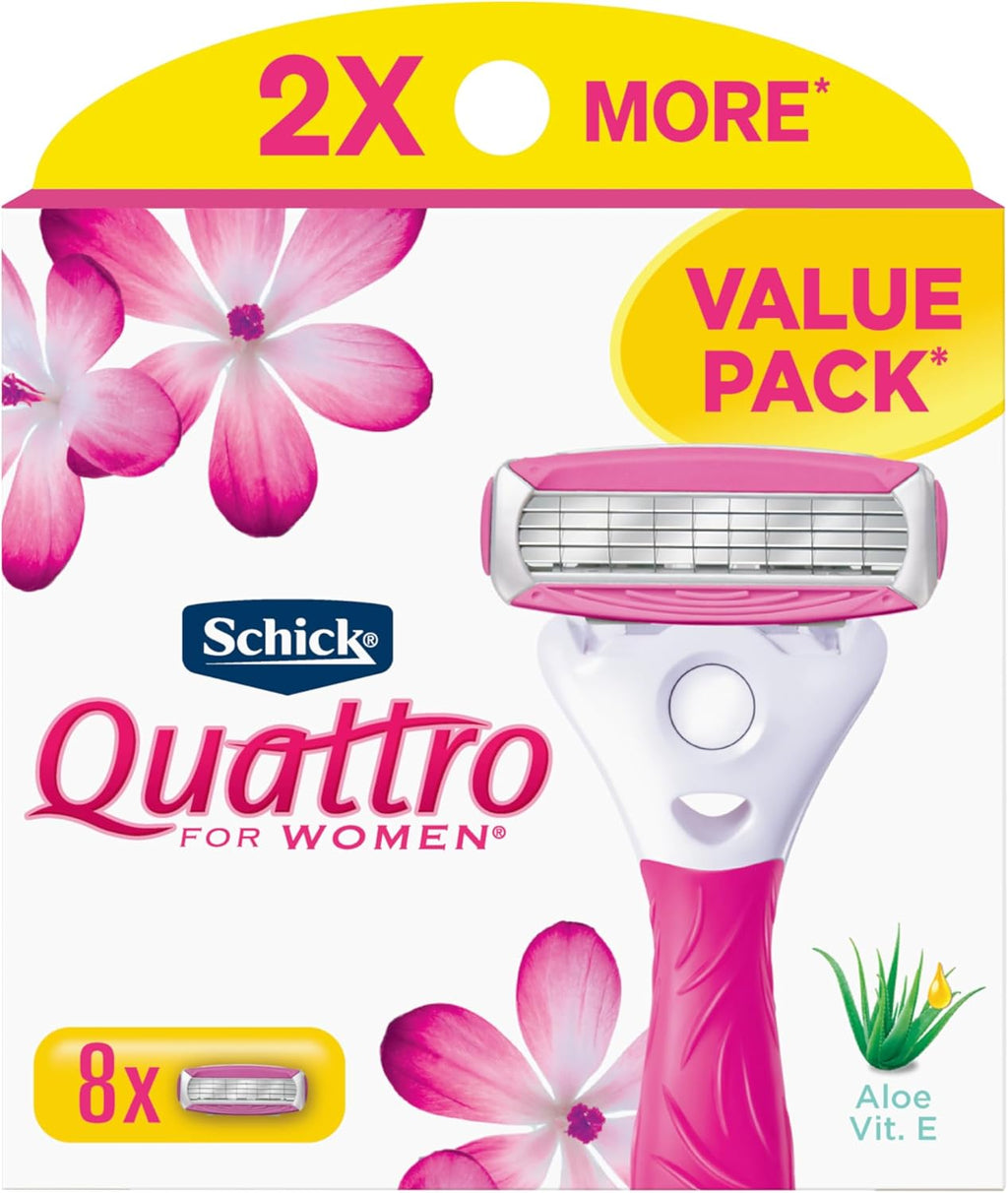 Schick Quattro Womens Razor for Shaving Refllls, Razors for Women Value Pack, Ladies Razors for Legs - 8 Count