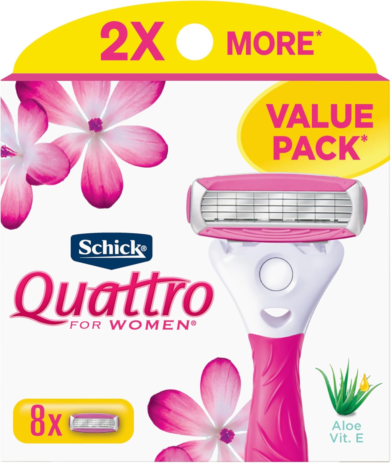 Schick Quattro Womens Razor for Shaving Refllls, Razors for Women Value Pack, Ladies Razors for Legs - 8 Count