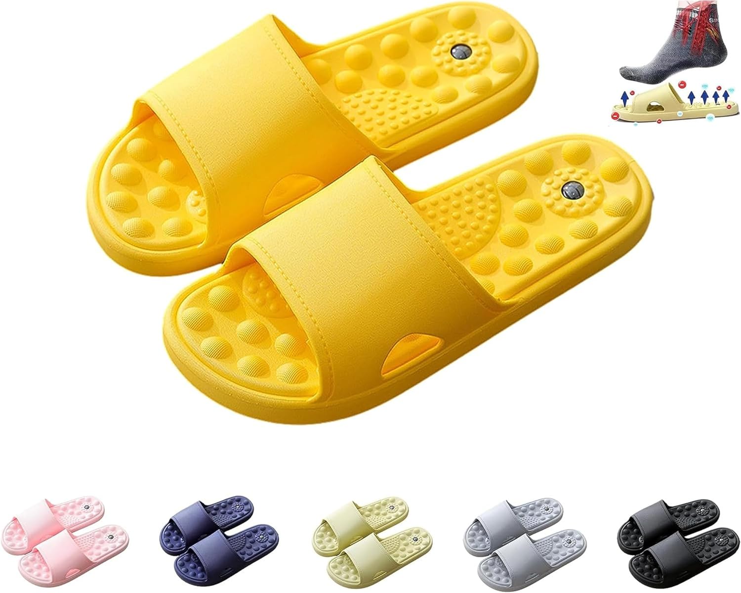 Far Infrared Ionictitan Heightening Shape Massage Slippers,Reflexology Acupressure Sandals for Women Men,Circulation Slippers Sandals (6.5-7, Yellow)