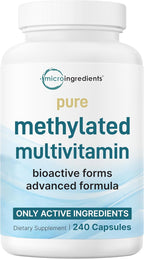Micro Ingredients Pure Methylated Multivitamin, 240 Capsules | 19-in-1 Formula with Vitamins C, D, B12, Folate, Magnesium, Zinc & More | Filler Free, Non-GMO